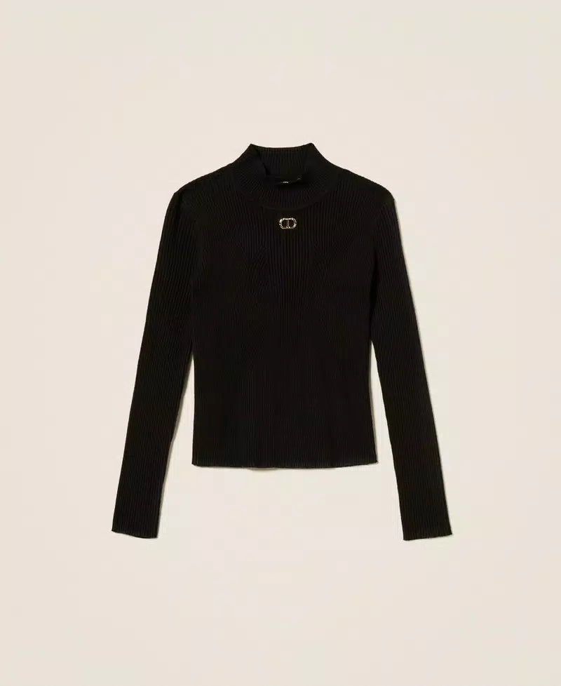 Rib knit turtleneck jumper Black - Twinset
