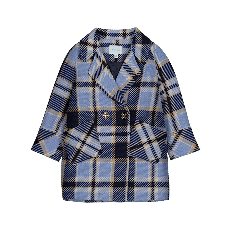 Plaid Coat Sky Blue - Abel & Lula