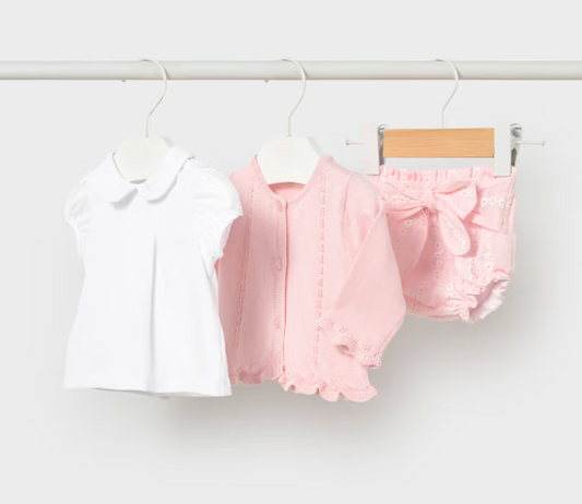 Newborn 3 Piece Knitted Set Pink - Mayoral
