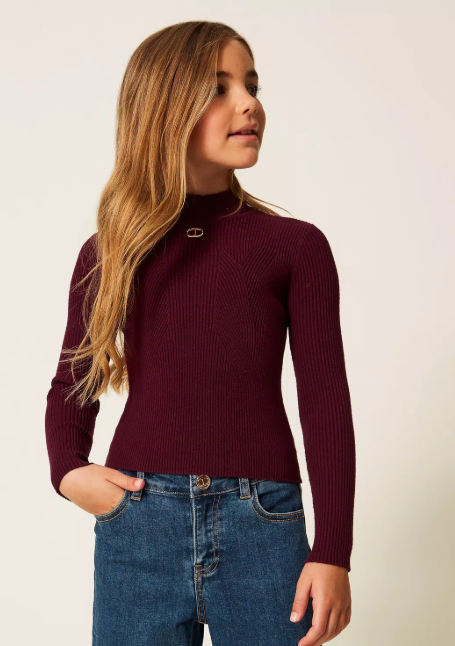 Rib knit turtleneck jumper Burgund - Twinset
