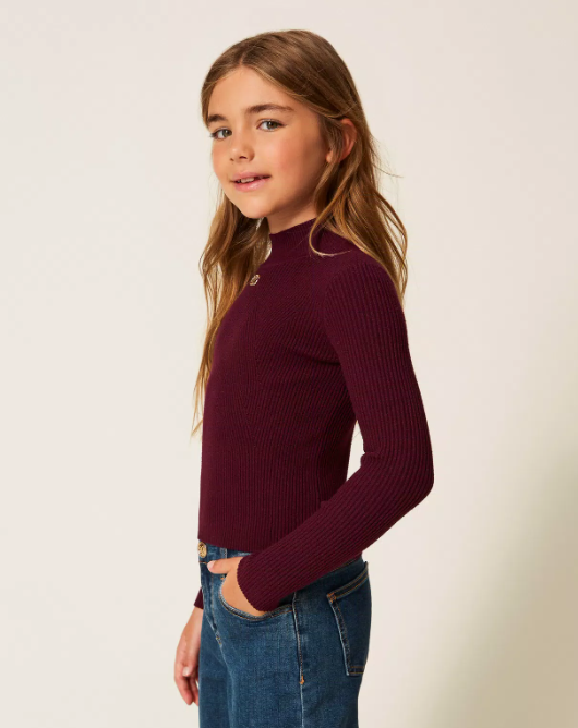 Rib knit turtleneck jumper Burgund - Twinset