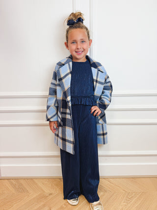 Plaid Coat Sky Blue - Abel & Lula