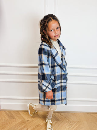 Plaid Coat Sky Blue - Abel & Lula