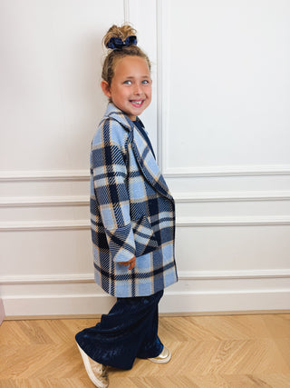 Plaid Coat Sky Blue - Abel & Lula