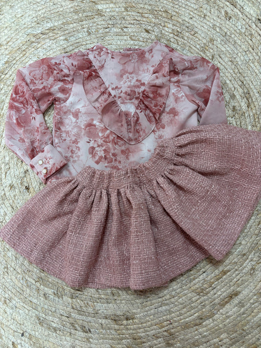 Skirt Dusty Pink Tweed - Petite Zara