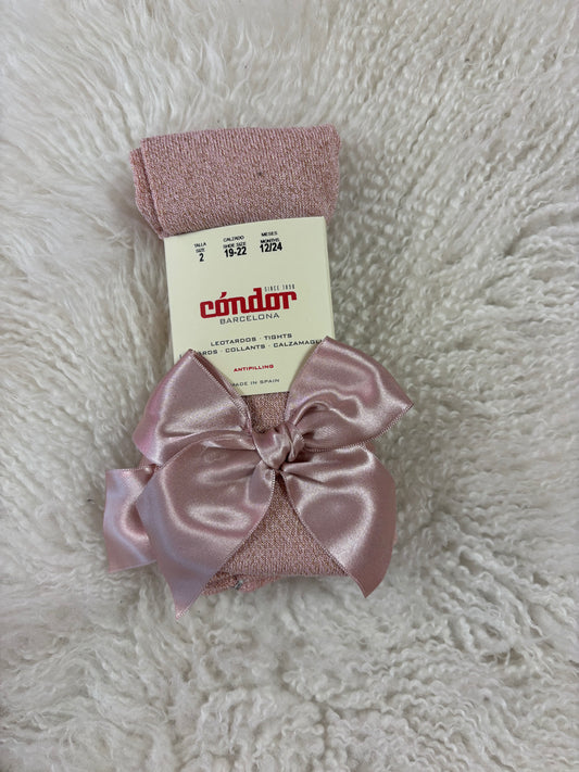 Condor Tights Bright With Satin Bow - Old Rose