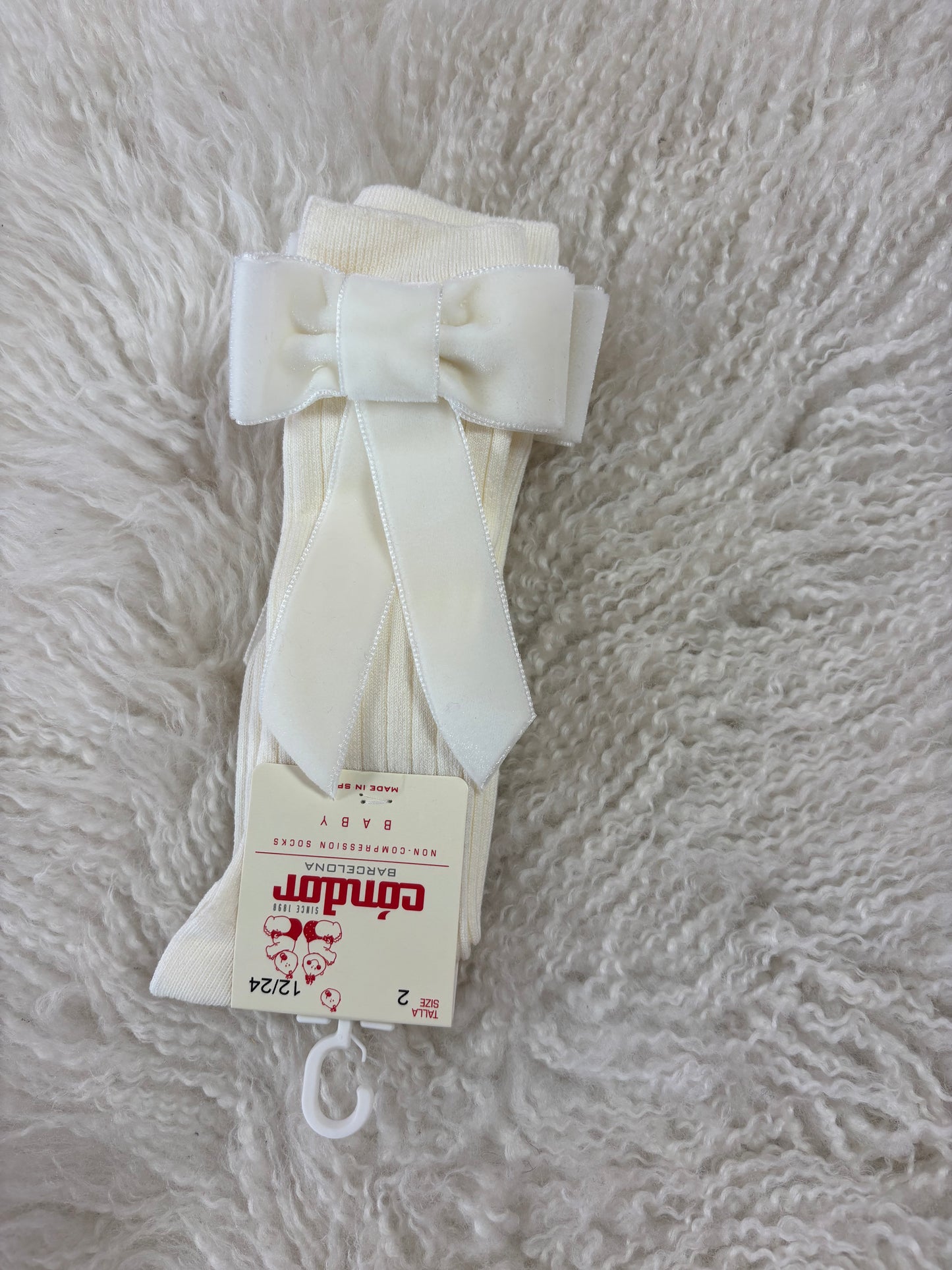 Condor Socks Velvet Bow Rib - Beige