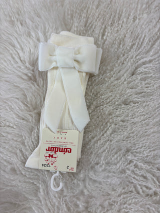 Condor Socks Velvet Bow Rib - Beige