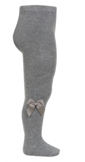Condor Tights With Grosgrain Bow - Light Grey