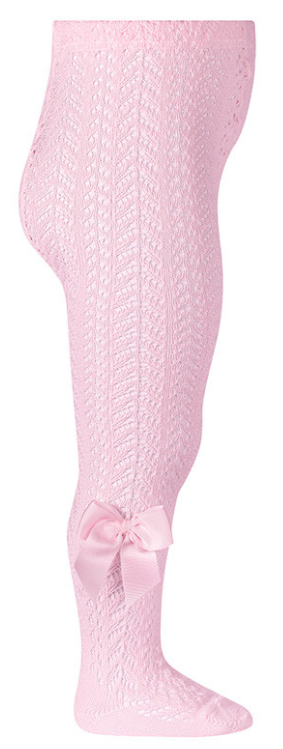 Condor Tights Perle With Side Grosgrain Bow - Pink