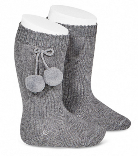 Condor Socks With Pompoms - Light Grey