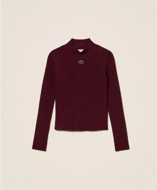 Rib knit turtleneck jumper Burgund - Twinset