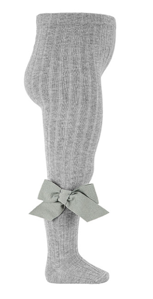 Condor Tights Ribbed With Matching Bow - Aluminium