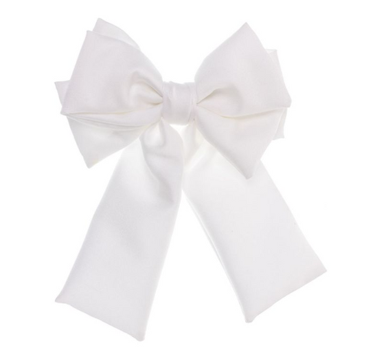Hair Barrette With Large Satin Hairbow White - Siena