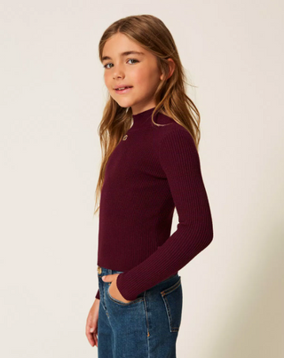 Rib knit turtleneck jumper Burgund - Twinset