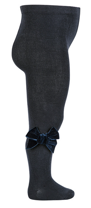 Condor Tights With Velvet Bow - Navy Blue