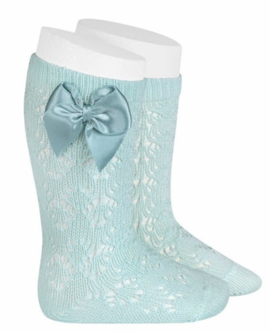 Condor Socks Openwork Elastic Bow - Aquamarine