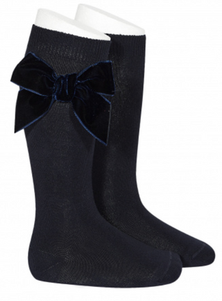 Condor Socks Velvet Bow - Navy Blue