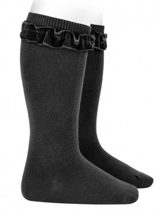 Condor Socks Velvet Ruffle - Black